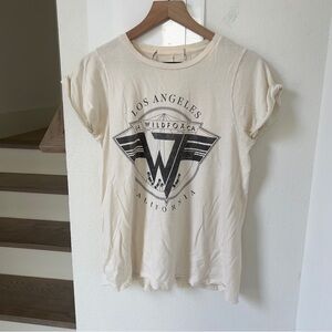 WILDFOX Los Angeles Rolled Sleeves Graphic Tee in Cream